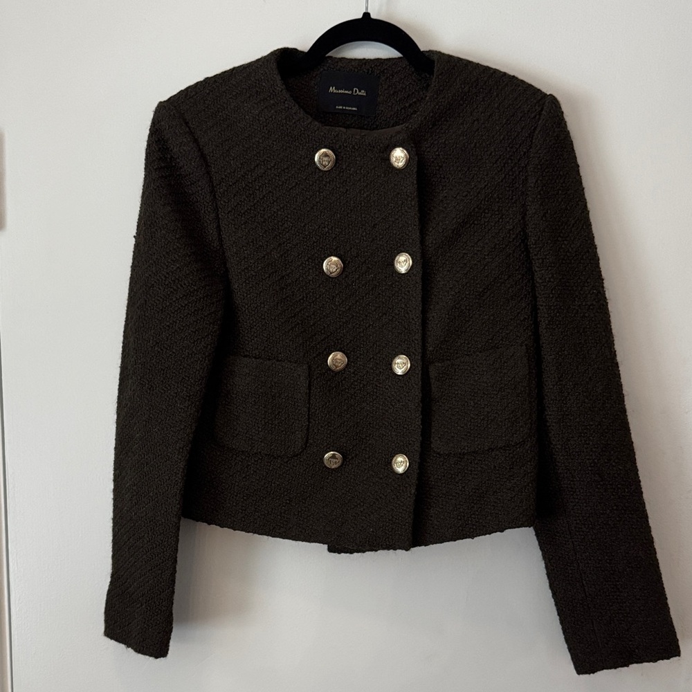 Massimo Dutti Chocolate Double-Breasted Blazer